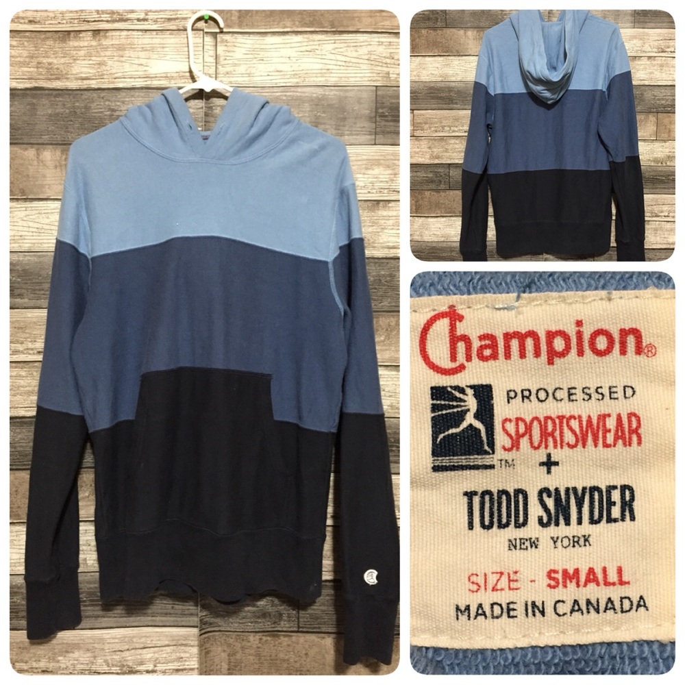 Champion Todd Snyder Color Block Hoodie Men’s S Blue Pullover (No Drawstring)